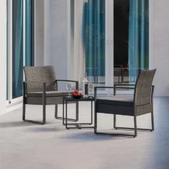 Polypropylen Gartenmöbel Set, Inkl. 2 Sitzgruppe Und 1 Tisch, Sitzgruppe Balkon 3er Garten Set, Terrasse Wetterfeste Balkonmöbel, Schwarz -Angebote Moos Traum Store c63e1fb775fbee0eb411e3ace9a349a1