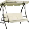 Outsunny Hollywoodschaukel Gartenschaukel Schaukel Schaukelbank Mit Liege-Funktion, 3 Sitzer, Metall+Polyester, Weiß, 200 X 125 X 170 Cm