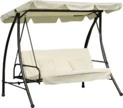 Outsunny Hollywoodschaukel Gartenschaukel Schaukel Schaukelbank Mit Liege-Funktion, 3 Sitzer, Metall+Polyester, Weiß, 200 X 125 X 170 Cm