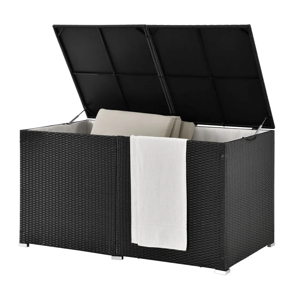 Juskys Polyrattan Auflagenbox Ikaria 950 L Inkl. Deckel Mit Hubautomatik & Innenplane – Garten Kissenbox Für Balkon & Terrasse – Gartenbox Schwarz 9 Juskys Polyrattan Auflagenbox Ikaria 950 L Inkl. Deckel Mit Hubautomatik & Innenplane – Garten Kissenbox Für Balkon & Terrasse – Gartenbox Schwarz – Bild 9