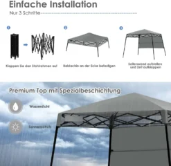 COSTWAY Gartenpavillon Faltpavillon Partyzelt Gartenzelt Mit Tasche, Metall Pavillon Für Camping, Party, Barbecue 181x181x210cm (Grau) -Angebote Moos Traum Store c896e5185335928a50a9cd6e7f487bfc