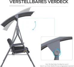 Outsunny Hollywoodschaukel Gartenschaukel Schaukel 2-Sitzer Mit Sonnendach Grau 175 X 112 X 165cm -Angebote Moos Traum Store c908f7c8642c3211a3453366d67ff075
