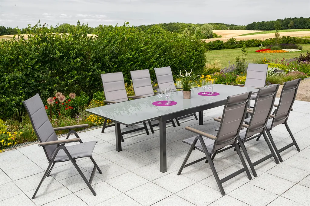 Merxx Trivero Set 9tlg., Gestell: Graphit Textil: Diamantbraun Tischplatte: Graues Glas 2 Merxx Trivero Set 9tlg., Gestell: Graphit Textil: Diamantbraun Tischplatte: Graues Glas – Bild 2