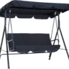 Outsunny Hollywoodschaukel Gartenschaukel Schaukelbank 3-Sitzer Mit Dach Stahl Schwarz 172x110x152cm