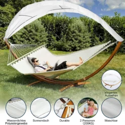 EINFEBEN Hängematte Wetterfestem Hängematten Stabhängematte Outdoor Holz Mit Gestell XXL Garten Hängemattengestell 2 Personen 410cm Gartenliege Liege -Angebote Moos Traum Store cb9a2d98e5093ce4542eacc8e3ccad55