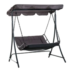 Outsunny Schwingliege Hollywoodschaukel Gartenliege Mit Dach Für 2 Personen Stahl Grau L160 X B117 X H173cm
