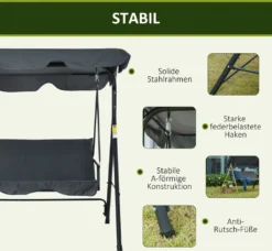 Outsunny Hollywoodschaukel Gartenschaukel Schaukelbank 3-Sitzer Mit Dach Stahl Grau+Schwarz 172 X 120 X 153cm 12 Outsunny Hollywoodschaukel Gartenschaukel Schaukelbank 3-Sitzer Mit Dach Stahl Grau+Schwarz 172 X 120 X 153cm -Angebote Moos Traum Store cc9e43556d5d593a02135f694d22b239