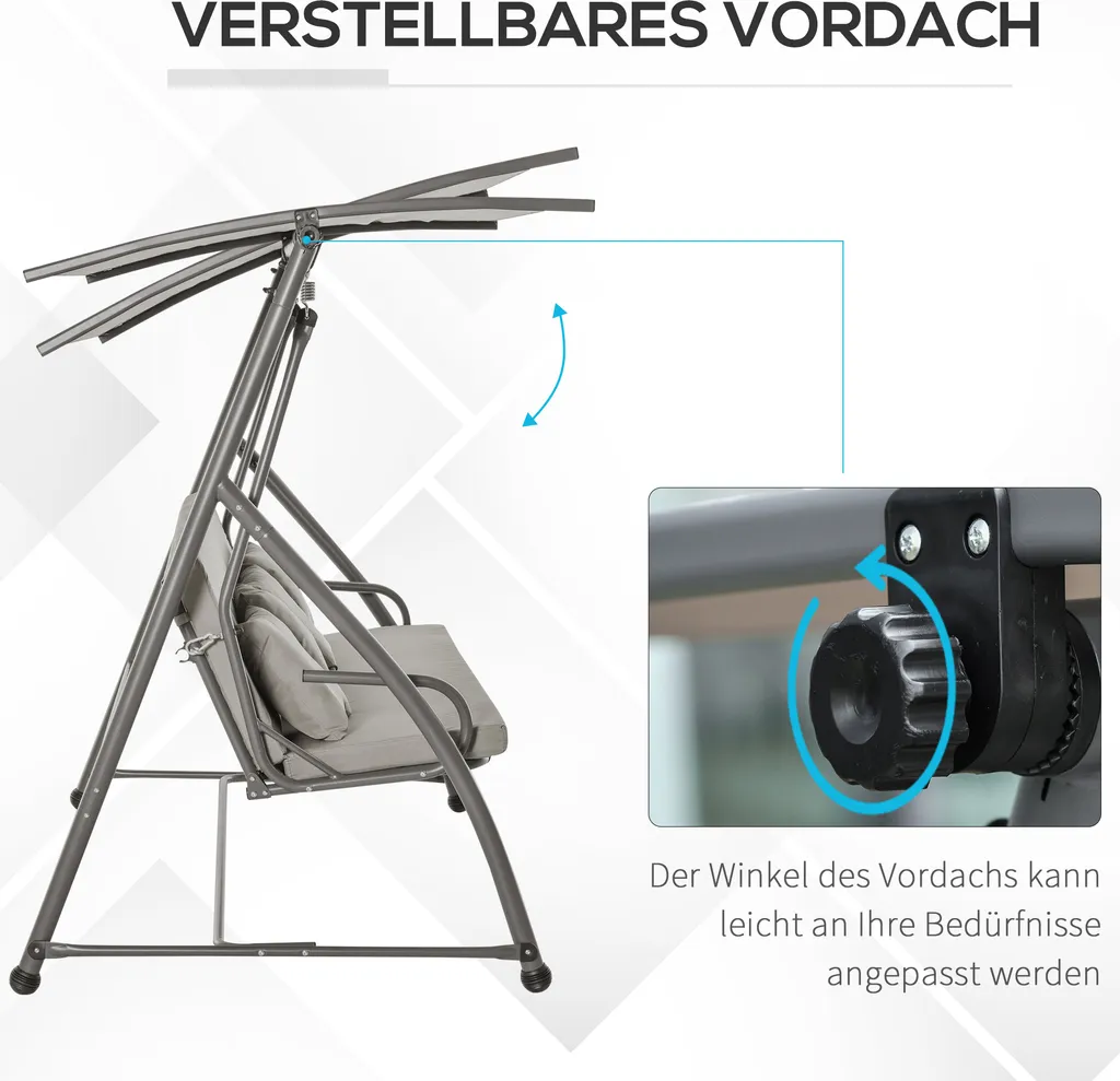 Outsunny 3-Sitzer Hollywoodschaukel Schaukelstuhl 2-in-1 Gartenliege Mit Sonnendach Winkeleinstellbar Stahl Polyester Outdoor Hellbraun 218 X 120 X 168 Cm 6 Outsunny 3-Sitzer Hollywoodschaukel Schaukelstuhl 2-in-1 Gartenliege Mit Sonnendach Winkeleinstellbar Stahl Polyester Outdoor Hellbraun 218 X 120 X 168 Cm – Bild 6