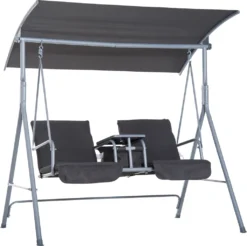 Outsunny Hollywoodschaukel Gartenschaukel Schaukel 2-Sitzer Mit Sonnendach Grau 175 X 112 X 165cm