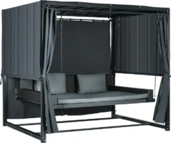 Outsunny Hollywoodschaukel Mit Pergola, Gartenschaukel Inkl. Kissen, Wetterbeständiges Schaukelbett, Für Garten, Balkon, 235 X 180 X 210 Cm, Dunkelgrau