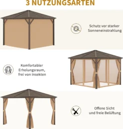 Outsunny Gartenpavillon Partyzelt 4 X Doppel-Seitenwänden Laternenhaken Alu + Polyester Bronze+Hellbraun Ca. 3 X 3 X 2,5 M -Angebote Moos Traum Store cfe29e295a9b15b2d899f232a391b0be