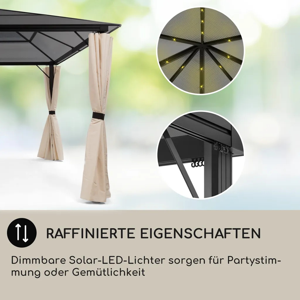 Blumfeldt Pantheon Cortina Pavillon Wasserdicht, Stabil & Winterfest, Terrassenüberdachung Sturmfest, Gartenpavillon Mit Durchsichtigem Festem Dach, Metall-Pergola Mit Hardtop, Pavillon 3x4 M, Schwarz 5 Blumfeldt Pantheon Cortina Pavillon Wasserdicht, Stabil & Winterfest, Terrassenüberdachung Sturmfest, Gartenpavillon Mit Durchsichtigem Festem Dach, Metall-Pergola Mit Hardtop, Pavillon 3x4 M, Schwarz – Bild 5