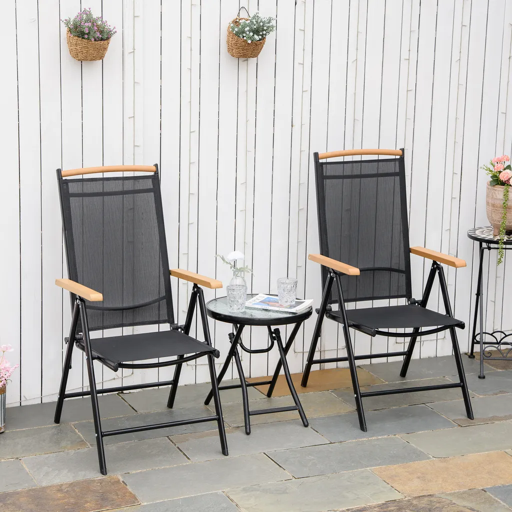 Outsunny 2er-Set Klappstuhl Gartenstuhl Klappbar Mit Rückenlehne Armlehne Für Garten Balkon Terrasse Mesh Stoff Aluminium Schwarz 71,5 X 68 X 109 Cm 2 Outsunny 2er-Set Klappstuhl Gartenstuhl Klappbar Mit Rückenlehne Armlehne Für Garten Balkon Terrasse Mesh Stoff Aluminium Schwarz 71,5 X 68 X 109 Cm – Bild 2