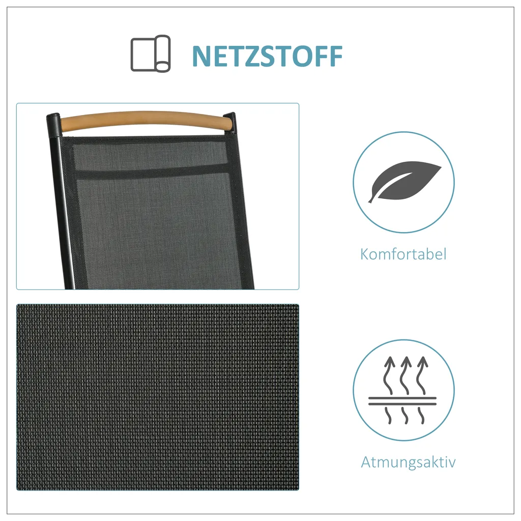 Outsunny 2er-Set Klappstuhl Gartenstuhl Klappbar Mit Rückenlehne Armlehne Für Garten Balkon Terrasse Mesh Stoff Aluminium Schwarz 71,5 X 68 X 109 Cm 6 Outsunny 2er-Set Klappstuhl Gartenstuhl Klappbar Mit Rückenlehne Armlehne Für Garten Balkon Terrasse Mesh Stoff Aluminium Schwarz 71,5 X 68 X 109 Cm – Bild 6
