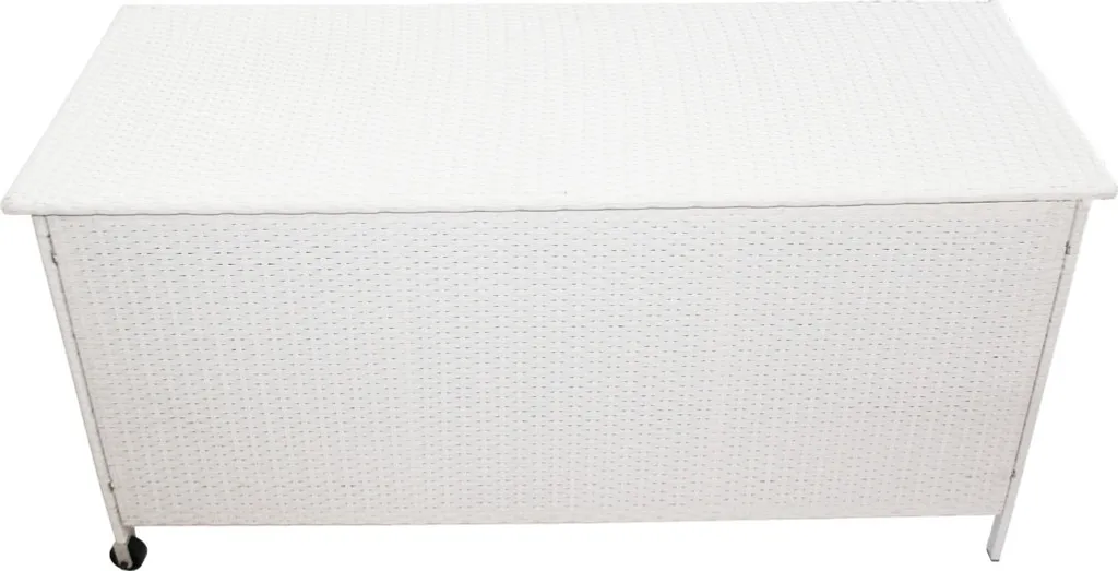 KMH® Polyrattan Kissentruhe Mit Rollen Weiß 4 KMH® Polyrattan Kissentruhe Mit Rollen Weiß – Bild 4