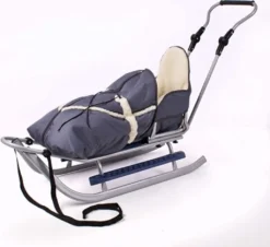 Luxus Schlitten Silber-grau Incl. Fußstütze, Schiebestange Und Fußsack NEU