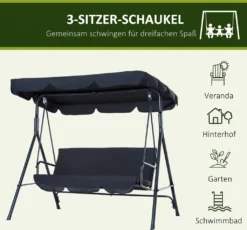 Outsunny Hollywoodschaukel Gartenschaukel Schaukelbank 3-Sitzer Mit Dach Stahl Schwarz 172x110x152cm -Angebote Moos Traum Store d86b81d8319f7a67757cbd7cd8435cb7