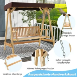 COSTWAY Hollywoodschaukel Aus Holz, 2-Sitzer, Gartenschaukel Mit Verstellbarem Sonnendach & Metallkette, Schaukelbank Bis 240kg Belastbar Für Veranda, Hinterhof, Pool -Angebote Moos Traum Store d8e5390019da165fe36b5e1a8efc94b3