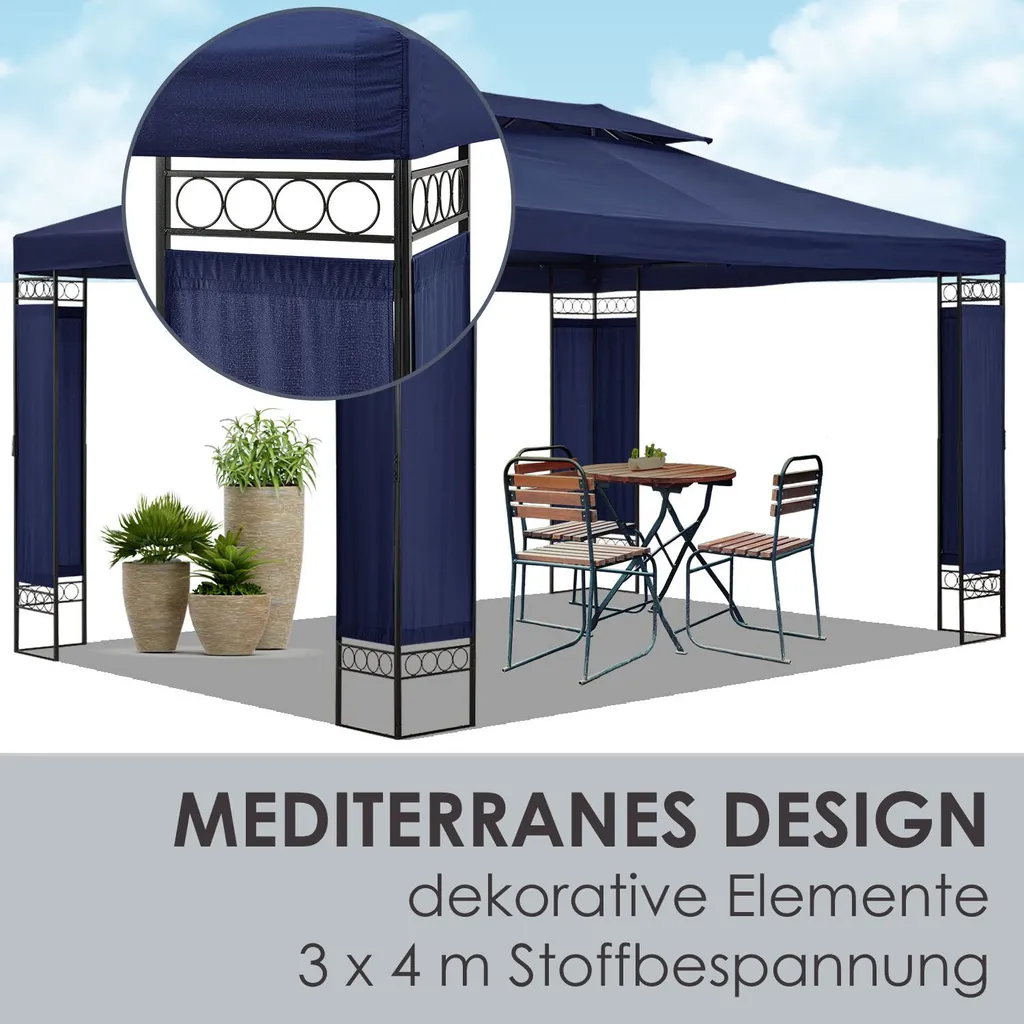 Juskys Pavillon Capri 3x4m Mit Doppeldach - Wasserabweisend & Stabil - Garten Feiern & Feste - Partyzelt Gartenpavillon Gartenzelt Outdoor Blau 2 Juskys Pavillon Capri 3x4m Mit Doppeldach - Wasserabweisend & Stabil - Garten Feiern & Feste - Partyzelt Gartenpavillon Gartenzelt Outdoor Blau – Bild 2