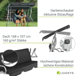 Juskys Hollywoodschaukel 3-Sitzer Mit Dach & Sitzauflage – Gartenschaukel 200 Kg Belastbar – Schaukelbank Für Garten & Terrasse - Grau -Angebote Moos Traum Store dc213e4bb95b4d7fc20749389a07cad8