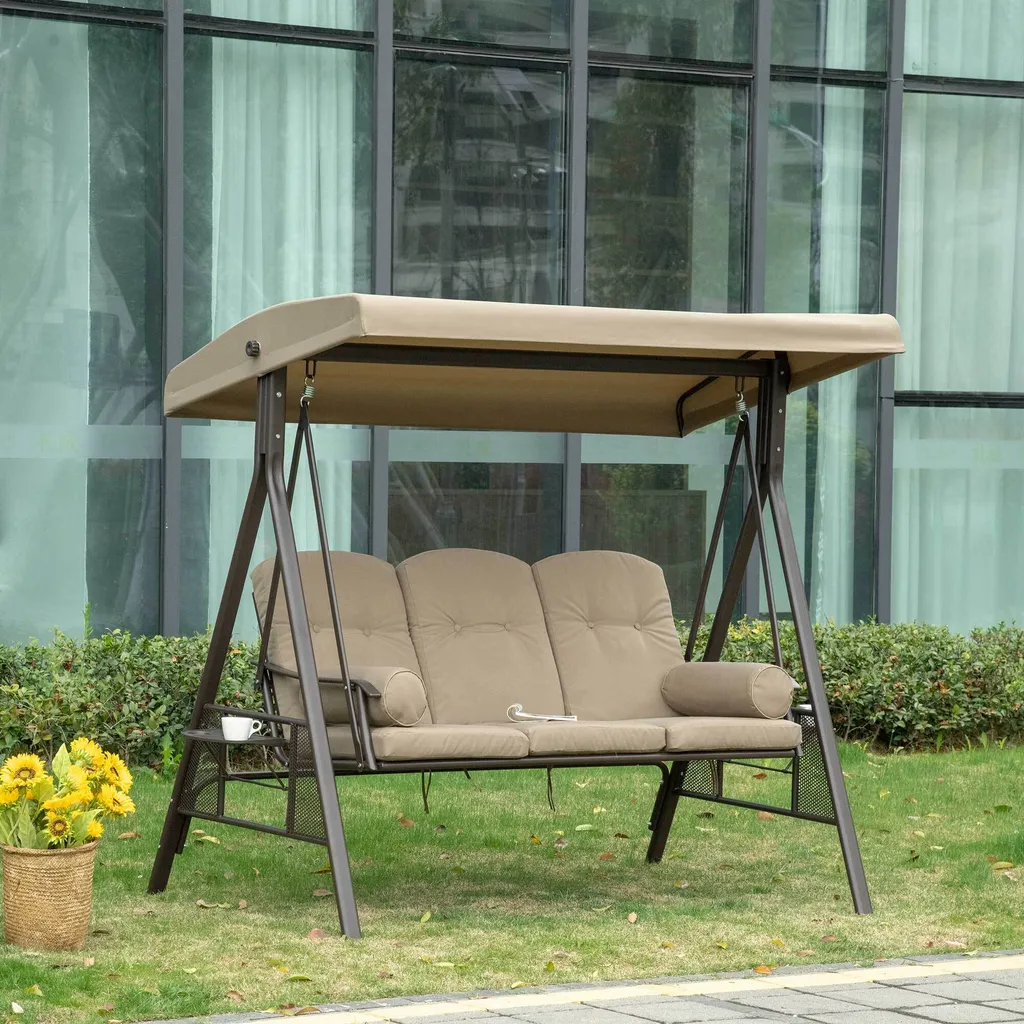 Outsunny 3-Sitzer Hollywoodschaukel Gartenschaukel Mit Sonnendach Kissen Metall Polyester Grau 116 X 206 X 183 Cm 4 Outsunny 3-Sitzer Hollywoodschaukel Gartenschaukel Mit Sonnendach Kissen Metall Polyester Grau 116 X 206 X 183 Cm – Bild 4