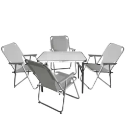 5tlg. Campingmöbel-Set Tisch 75x55cm + 4x Klappstuhl Hellgrau