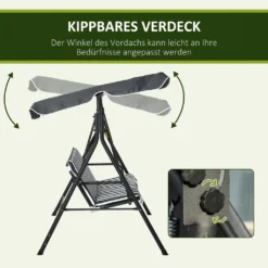 Outsunny Hollywoodschaukel Gartenschaukel Schaukelbank 3-Sitzer Mit Dach Stahl Grau+weiß 172 X 120 X 153cm