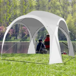 COSTWAY Partyzelt Pavillon Weiß, Gartenzelt Gartenpavillon Strandzelt UPF50+ Sonnenschutz, Terrassenzelt Für 6-8 Personen Camping Strand 327x327x270cm