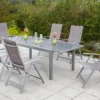Merxx Gartenmöbelset " Taviano" 7tlg. Mit Ausziehtisch 160/220 X 90 Cm - Aluminiumgestell Silber Mit Textilbespannung Diamantbraun