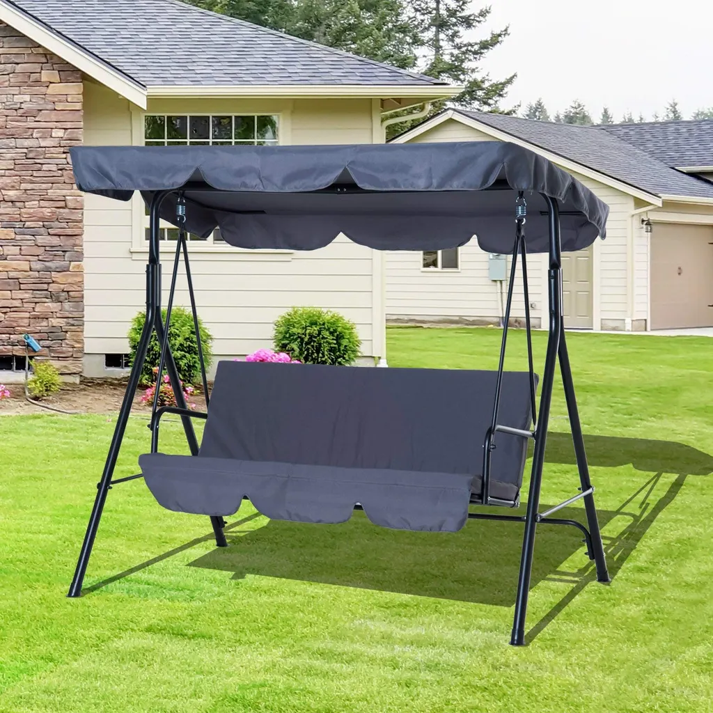 Outsunny Hollywoodschaukel Gartenschaukel Schaukelbank 3-Sitzer Mit Dach Stahl Grau 172x110x152cm 2 Outsunny Hollywoodschaukel Gartenschaukel Schaukelbank 3-Sitzer Mit Dach Stahl Grau 172x110x152cm – Bild 2