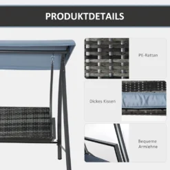 Outsunny Hollywoodschaukel Gartenschaukel 3-Sitzer Mit Dach Polyrattan+Metall Grau 198 X 124 X 179 Cm -Angebote Moos Traum Store e3531243deee3b5fb0837142b1b0aca3