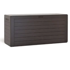 Deuba Auflagenbox Holzoptik 120x46x57cm Kissenbox Gartenbox Garten Truhe Braun, Farbe:braun