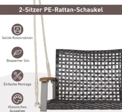 COSTWAY Schaukelbank 2-Sitzer, Hängebank PE-Rattan, Gartenschaukel Zum Aufhängen, Hollywoodschaukel Mit Akazienholz-Armlehnen, 360 Kg Belastbarkeit, Schaukel Für Terrasse & Garten & Balkon -Angebote Moos Traum Store e47f1a0cef83171fc61356e453abaa1d