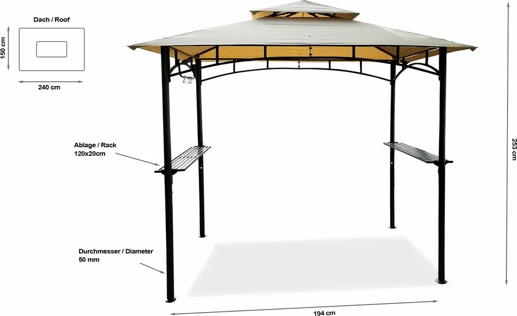 Grasekamp Grillpavillon BBQ 1,5x2,4m Inkl. Flammschutzdach Sand 2 Grasekamp Grillpavillon BBQ 1,5x2,4m Inkl. Flammschutzdach Sand – Bild 2