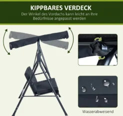 Outsunny Hollywoodschaukel Gartenschaukel Schaukelbank 3-Sitzer Mit Dach Stahl Schwarz 172x110x152cm -Angebote Moos Traum Store e6789af4381d06dafe2790728b153281
