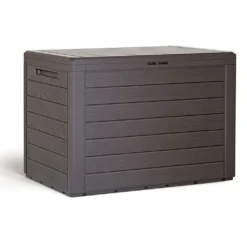 Deuba Auflagenbox 190 L Holz-Optik Wasserabweisend Deckel Abschließbar Garten Balkonbox Gartenbox Truhe , Farbe:braun