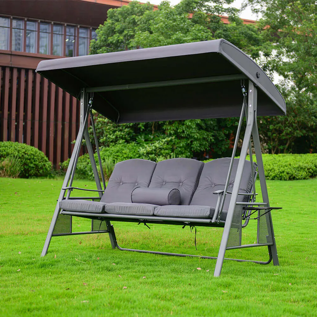 HOME DELUXE - Hollywoodschaukel DESCANSO Grau Doppel Gartenliege Lounge-Pavillon Mit Abdeckung 2 HOME DELUXE - Hollywoodschaukel DESCANSO Grau Doppel Gartenliege Lounge-Pavillon Mit Abdeckung – Bild 2