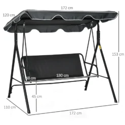 Outsunny Hollywoodschaukel Gartenschaukel Schaukelbank 3-Sitzer Mit Dach Stahl Grau+weiß 172 X 120 X 153cm -Angebote Moos Traum Store e8a191ecc5e0af9870347f8900878e73