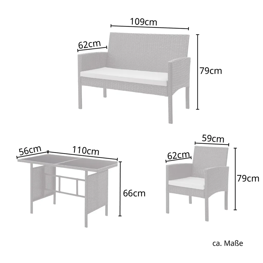 SVITA BROOKLYN XL Rattan Garten Möbel Set Essgruppe Mit Tisch, 2x Sessel, 2er Sofa Polyrattan Grau 3 SVITA BROOKLYN XL Rattan Garten Möbel Set Essgruppe Mit Tisch, 2x Sessel, 2er Sofa Polyrattan Grau – Bild 3