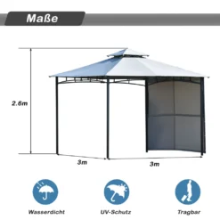 Fortuna Lai Pavillon 3 X 3 M Gartenpavillon Mit Seitenteil Robustes Dach Mit Wasserabweisender Beschichtung-Gray -Angebote Moos Traum Store e9972698bd69781a5e1cfc9f4fa95311