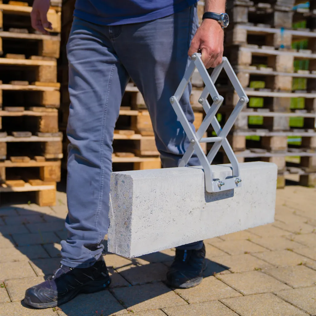 ALU-Bordsteinzange Stabile, Robuste, Extra Leichte Ausführung 0-12 Cm Spannweite 80 KG Tragkraft Bordsteintsräger Steinzange Steinträger Versetzzange Alu Pflastersteinzange Tragezange Pflasterträger 3 ALU-Bordsteinzange Stabile, Robuste, Extra Leichte Ausführung 0-12 Cm Spannweite 80 KG Tragkraft Bordsteintsräger Steinzange Steinträger Versetzzange Alu Pflastersteinzange Tragezange Pflasterträger – Bild 3