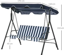 Outsunny Hollywoodschaukel Gartenschaukel Schaukelbank 3-Sitzer Mit Dach Stahl Blau 172 X 120 X 153cm