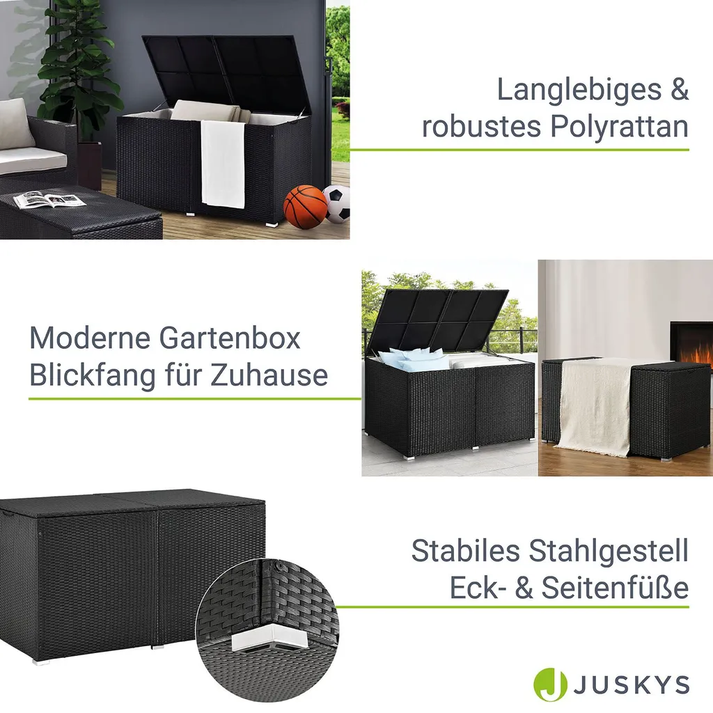 Juskys Polyrattan Auflagenbox Ikaria 950 L Inkl. Deckel Mit Hubautomatik & Innenplane – Garten Kissenbox Für Balkon & Terrasse – Gartenbox Schwarz 5 Juskys Polyrattan Auflagenbox Ikaria 950 L Inkl. Deckel Mit Hubautomatik & Innenplane – Garten Kissenbox Für Balkon & Terrasse – Gartenbox Schwarz – Bild 5