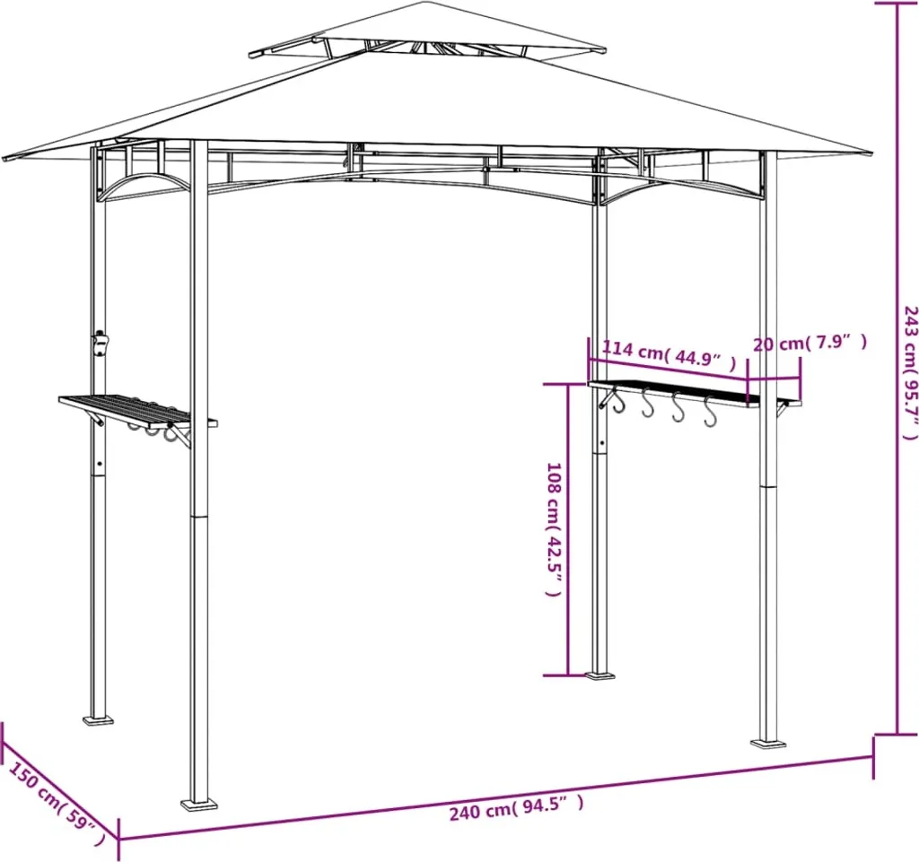 VidaXL Grillpavillon Mit Seitenregalen Anthrazit 240x150x243 Cm Stahl 8 VidaXL Grillpavillon Mit Seitenregalen Anthrazit 240x150x243 Cm Stahl – Bild 8