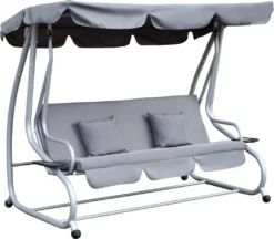 Outsunny Hollywoodschaukel Gartenschaukel 3-Sitzer Liegefunktion Stahl Grau 200x120x164cm