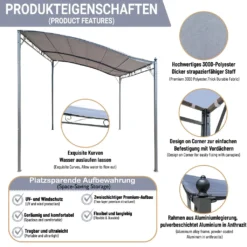 Anbaupavillon Pavillon 3x2,5 Pergola Sonnenschutz Terrasse Gartenpavillon Grau -Angebote Moos Traum Store ed77831be10fe8c78ef72d7e8a4411f2