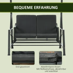 Outsunny Hollywoodschaukel, 2-Sitzer Gartenschaukel, Schaukelbank Mit Verstellbarem Sonnendach, Sitzkissen, Für Balkon, Dunkelgrau, Stahl, 148 X 129 X 172 Cm -Angebote Moos Traum Store ee83e98600c8314532219de4124d651f