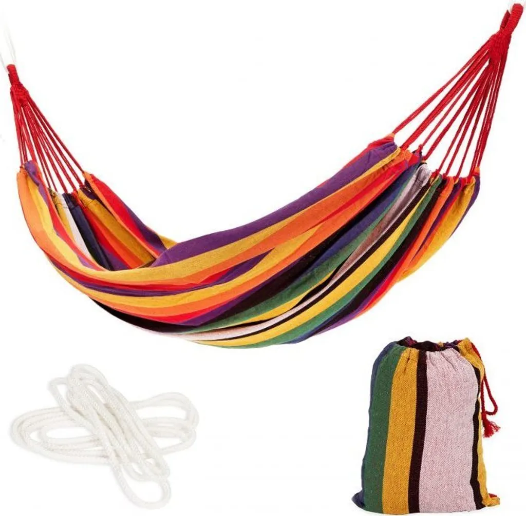 MODERN HOME Hängematte Doppelhängematte Für 1-2 Personen Outdoor Baumwolle Tragbar Garten Camping Hängematte Belastbarkeit 150kg Rainbow Geeignet Für Reise XXL GW-906 1 MODERN HOME Hängematte Doppelhängematte Für 1-2 Personen Outdoor Baumwolle Tragbar Garten Camping Hängematte Belastbarkeit 150kg Rainbow Geeignet Für Reise XXL GW-906