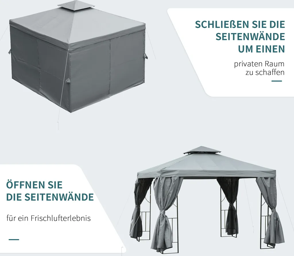 Outsunny Gartenpavillon Pavillon Ca. 3 X 3 M Doppeldach Partyzelt Festzelt 4 X Doppel-Seitenteile Wasserdicht UV-Schutz Metall Polyester Dunkelgrau 5 Outsunny Gartenpavillon Pavillon Ca. 3 X 3 M Doppeldach Partyzelt Festzelt 4 X Doppel-Seitenteile Wasserdicht UV-Schutz Metall Polyester Dunkelgrau – Bild 5
