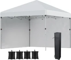 Outsunny Faltpavillon 2,97 X 2,97 M, Pavillon Mit Seitenwänden, Campingzelt Mit UV-Schutz, Partyzelt Mit Sandsack, Gartenpavillon, Pop-Up-Zelt Für Terrasse, Stahl, Hellgrau